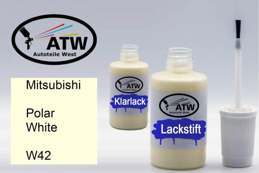 Mitsubishi, Polar White, W42: 20ml Lackstift + 20ml Klarlack - Set, von ATW Autoteile West.